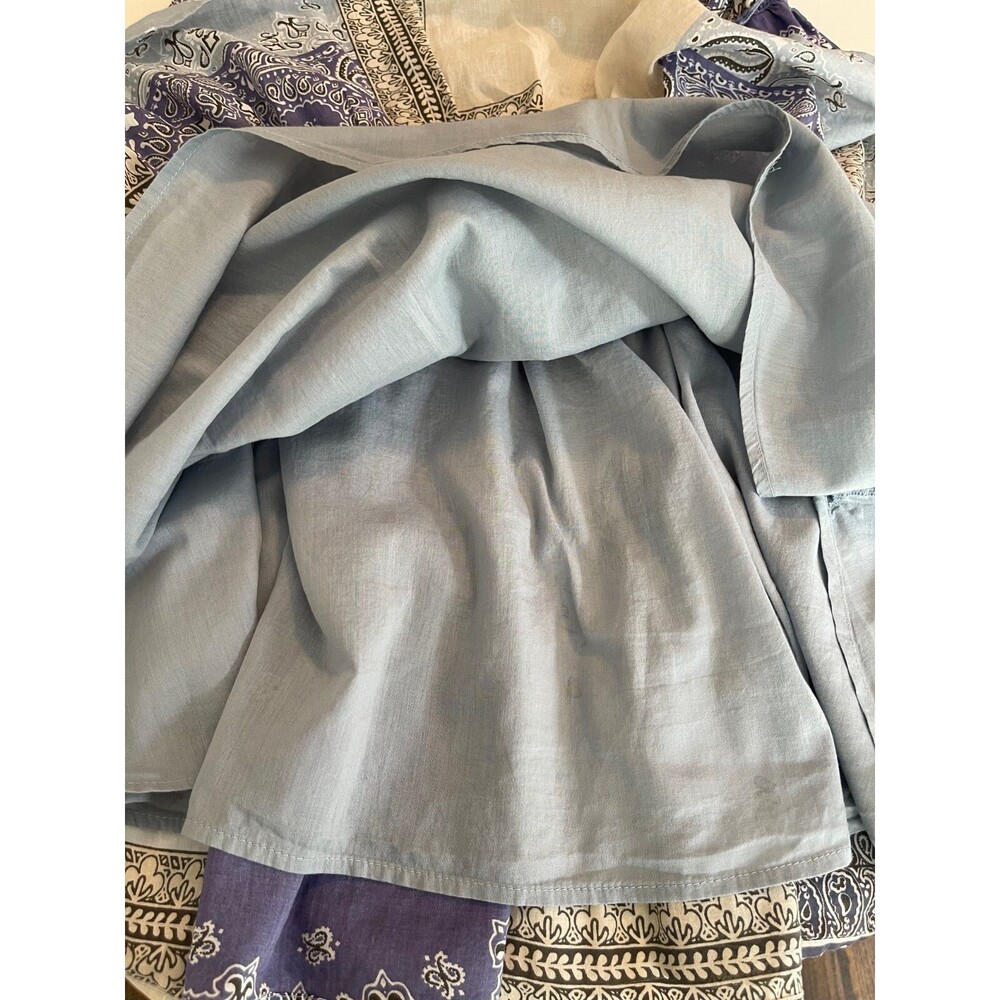 Lucky Brand Babydoll Tiered Dress Sz L Boho Festival Y2K Blue Patchwork Cotton - Picture 12 of 16